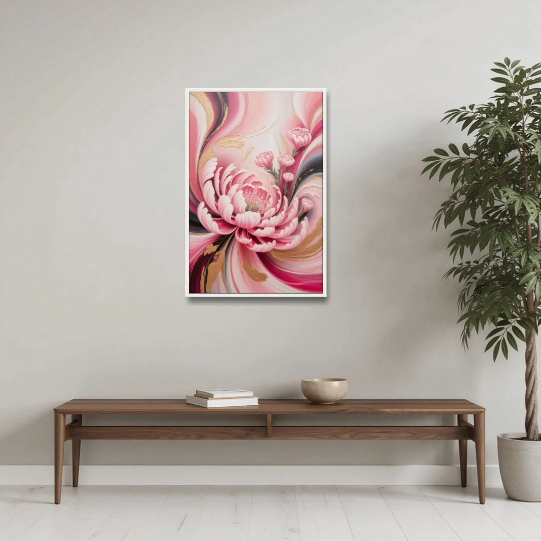 Opulent Garden Radiance Pink Abstract - White Framed Canvas Wall Art - Coffee Table - 24x36