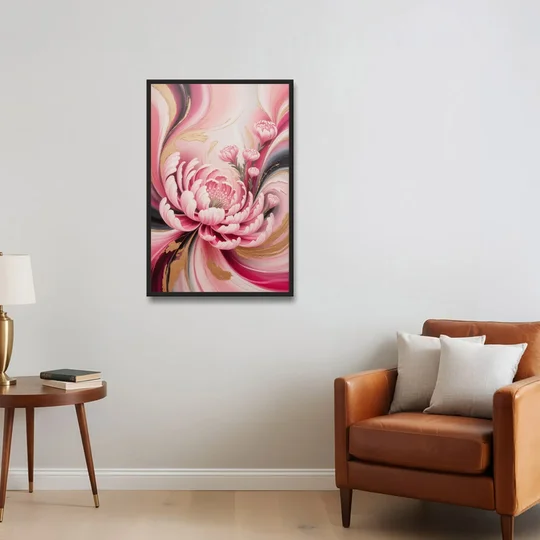 Opulent Garden Radiance Pink Abstract - Black Framed Canvas Wall Art - Sofa - 24x36