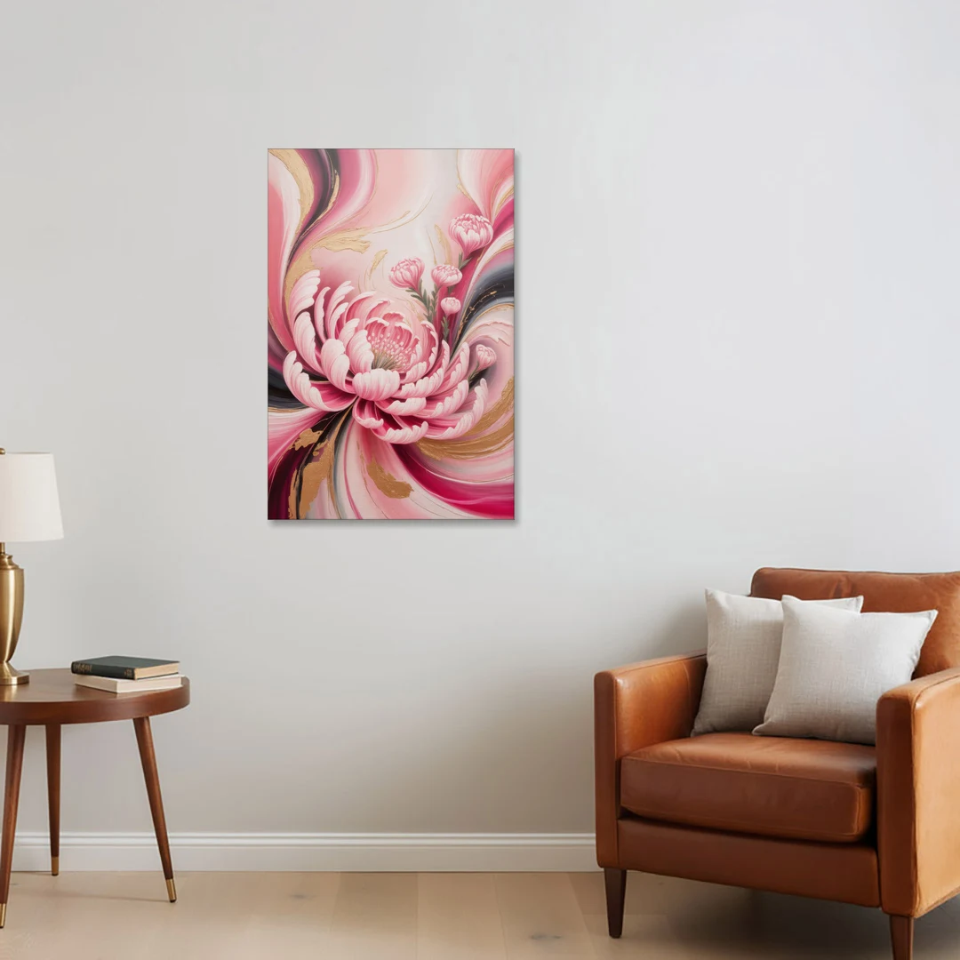 Opulent Garden Radiance Pink Abstract - Canvas Wall Art - Sofa - 24x36