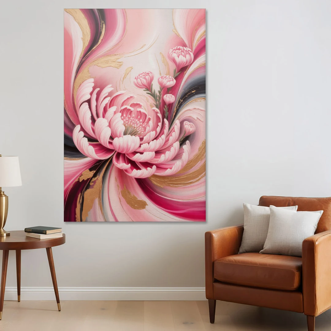 Opulent Garden Radiance Pink Abstract - Canvas Wall Art - Sofa - 40x60