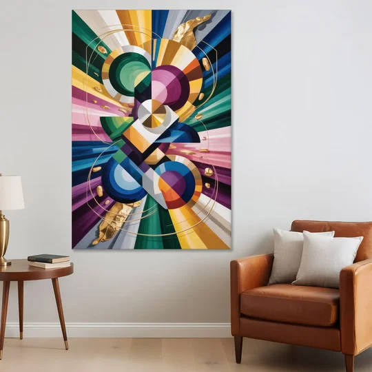 Opulent Geometric Symphony Colorful Abstract - Canvas Wall Art - Sofa - 40x60