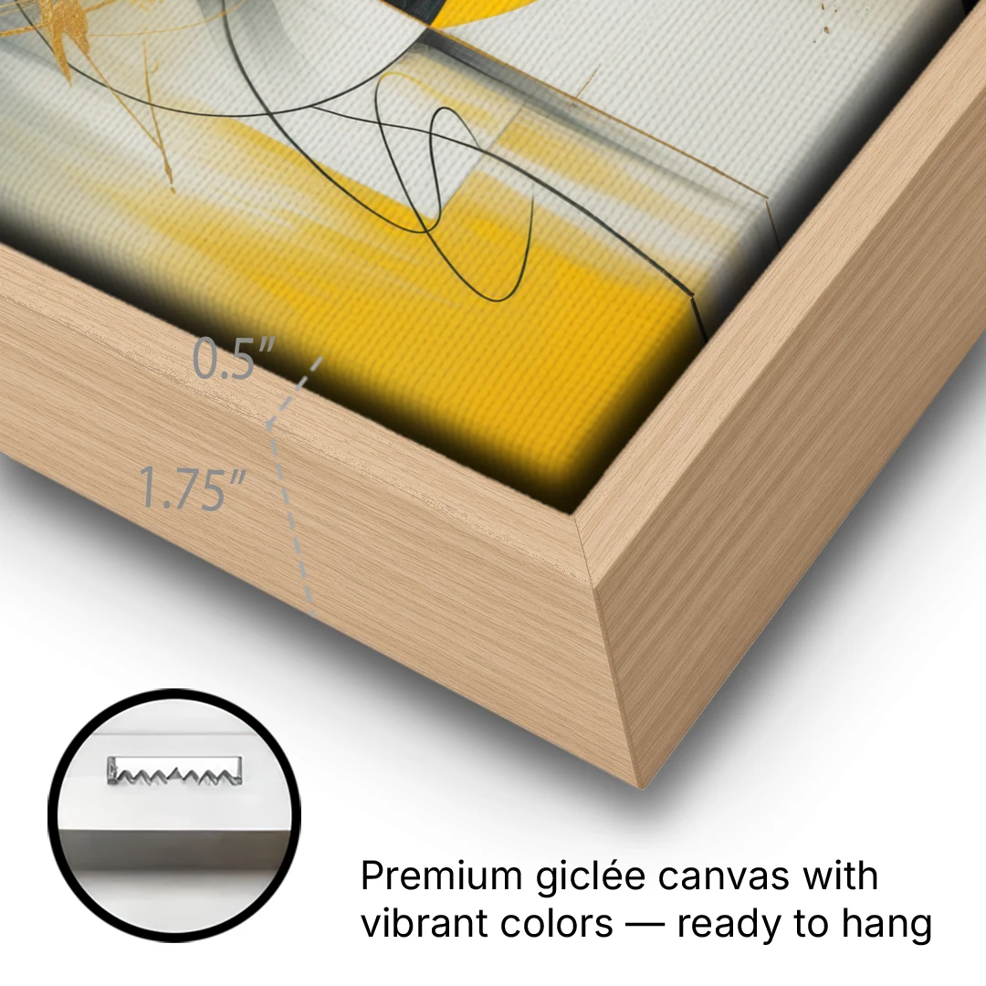 Opulent Geometric Yellow Abstract - Oak Framed Canvas Wall Art - Gallery Wrap Corner
