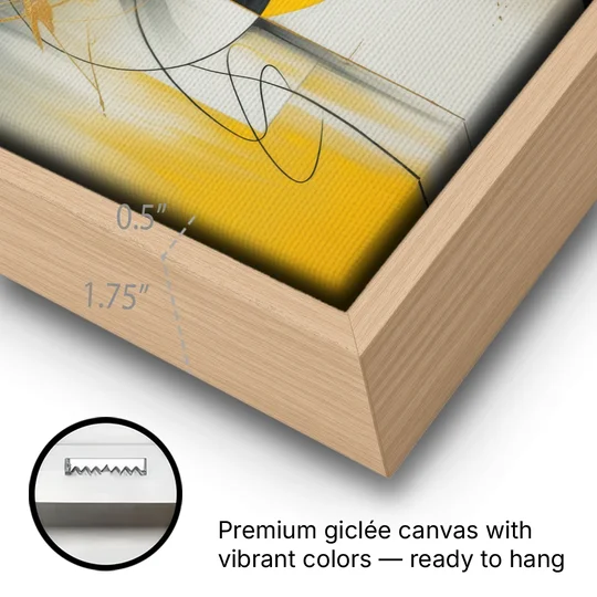 Opulent Geometric Yellow Abstract - Oak Framed Canvas Wall Art - Gallery Wrap Corner