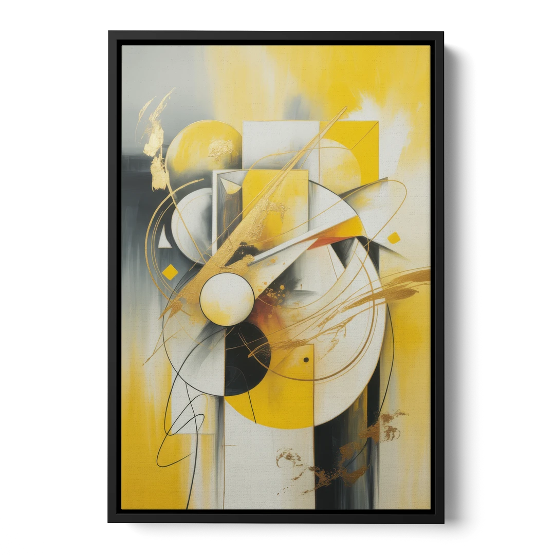 Opulent Geometric Yellow Abstract - Black Framed Canvas Wall Art - Front