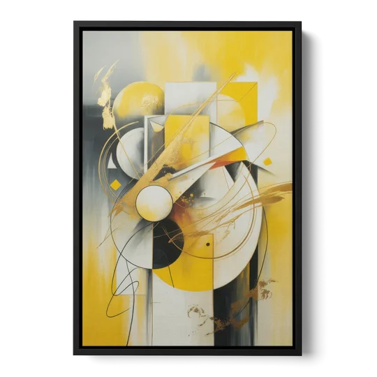 Opulent Geometric Yellow Abstract - Black Framed Canvas Wall Art - Front