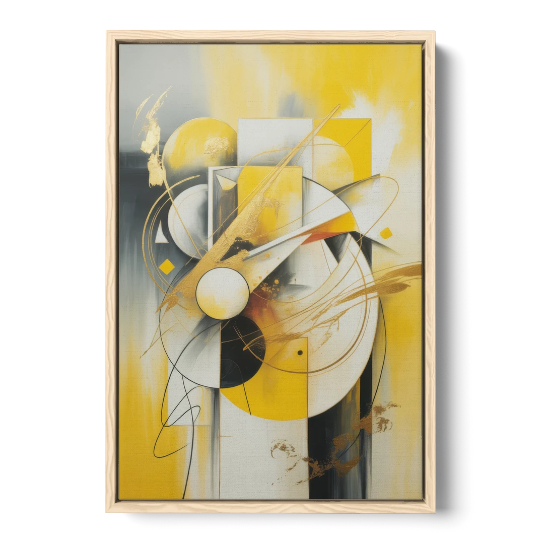 Opulent Geometric Yellow Abstract - Oak Framed Canvas Wall Art - Front
