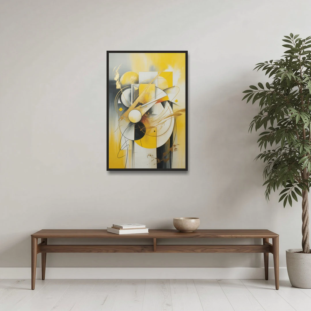 Opulent Geometric Yellow Abstract - Black Framed Canvas Wall Art - Coffee Table - 24x36