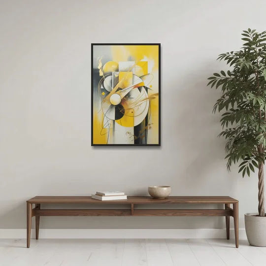 Opulent Geometric Yellow Abstract - Black Framed Canvas Wall Art - Coffee Table - 24x36