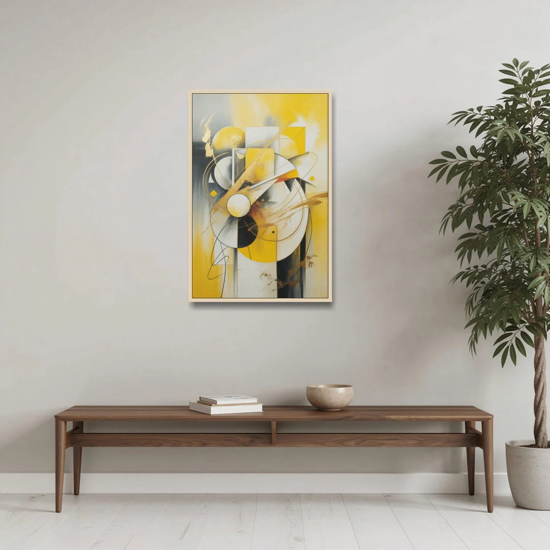 Opulent Geometric Yellow Abstract - Oak Framed Canvas Wall Art - Coffee Table - 24x36