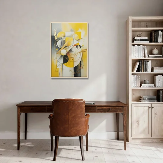 Opulent Geometric Yellow Abstract - Oak Framed Canvas Wall Art - Office - 24x36