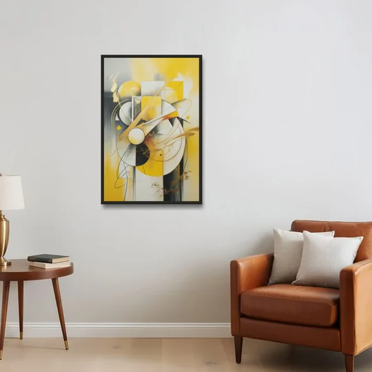 Opulent Geometric Yellow Abstract - Black Framed Canvas Wall Art - Sofa - 24x36