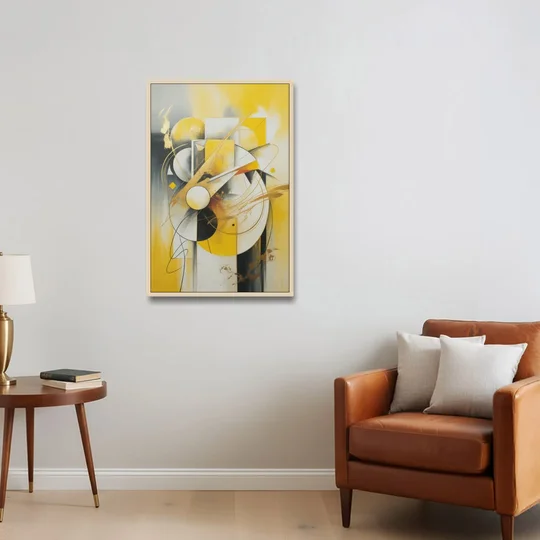 Opulent Geometric Yellow Abstract - Oak Framed Canvas Wall Art - Sofa - 24x36