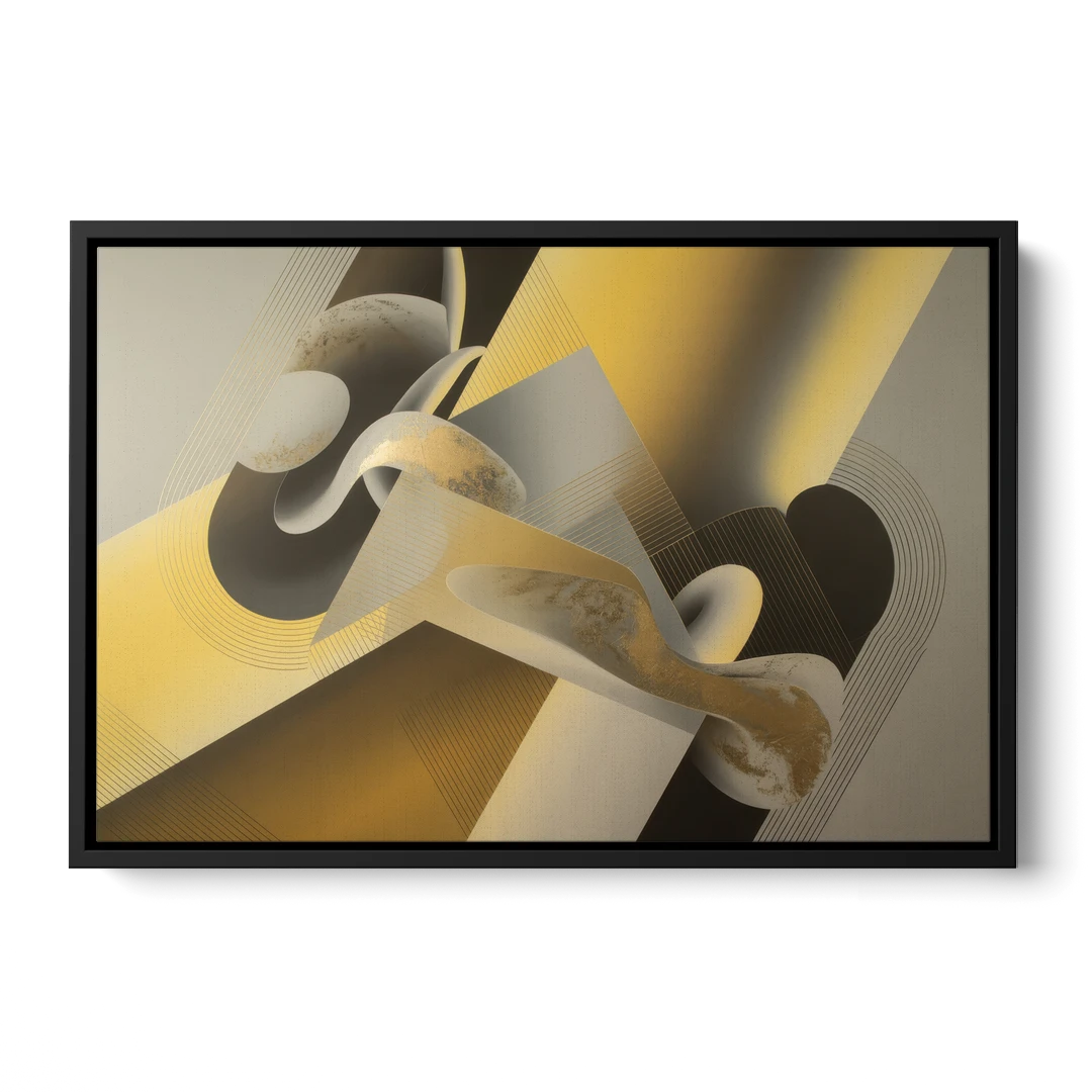 Opulent Geometrics Yellow and Grey Abstract - Black Framed Canvas Wall Art - Front