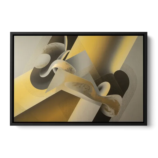 Opulent Geometrics Yellow and Grey Abstract - Black Framed Canvas Wall Art - Front