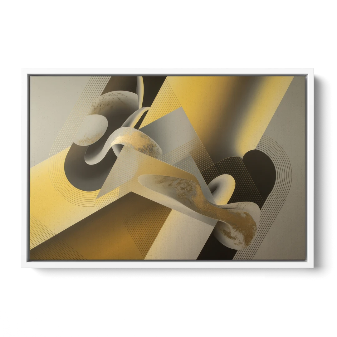 Opulent Geometrics Yellow and Grey Abstract - White Framed Canvas Wall Art - Front