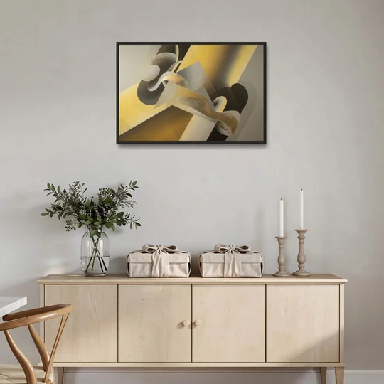 Opulent Geometrics Yellow and Grey Abstract - Black Framed Canvas Wall Art - Coffee Table - 36x24