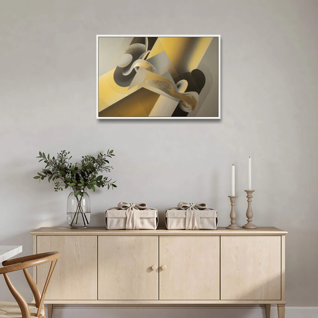 Opulent Geometrics Yellow and Grey Abstract - White Framed Canvas Wall Art - Coffee Table - 36x24