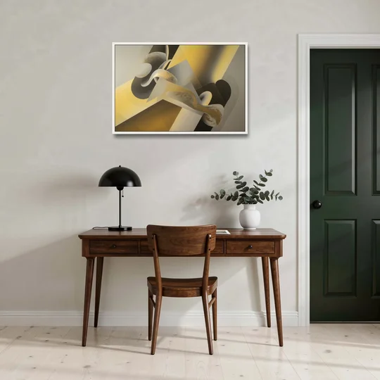 Opulent Geometrics Yellow and Grey Abstract - White Framed Canvas Wall Art - Office - 36x24