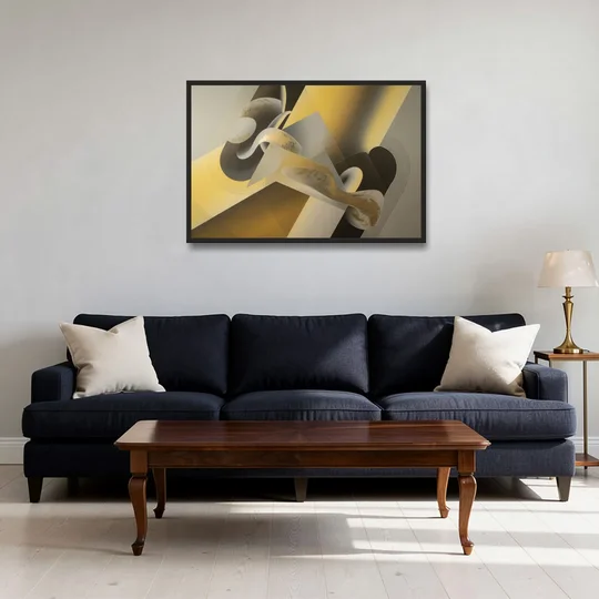 Opulent Geometrics Yellow and Grey Abstract - Black Framed Canvas Wall Art - Sofa - 36x24