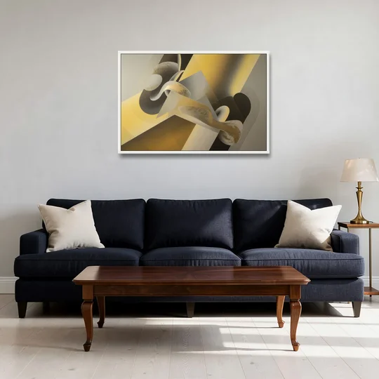 Opulent Geometrics Yellow and Grey Abstract - White Framed Canvas Wall Art - Sofa - 36x24
