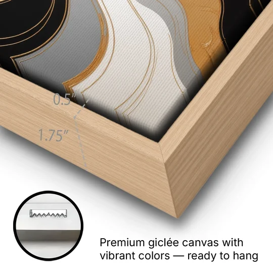Opulent Geometry Black White and Gold Abstract - Oak Framed Canvas Wall Art - Gallery Wrap Corner