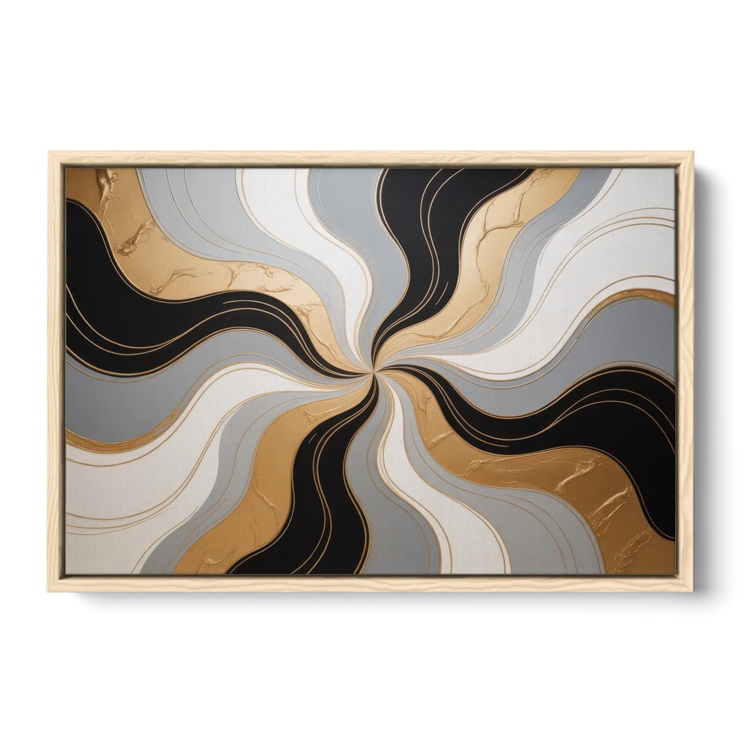 Opulent Geometry Black White and Gold Abstract - Oak Framed Canvas Wall Art - Front