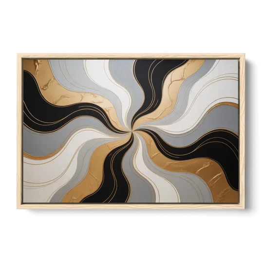 Opulent Geometry Black White and Gold Abstract - Oak Framed Canvas Wall Art - Front