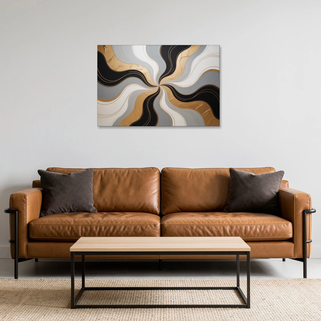 Opulent Geometry Black White and Gold Abstract - Canvas Wall Art - Sofa - 36x24