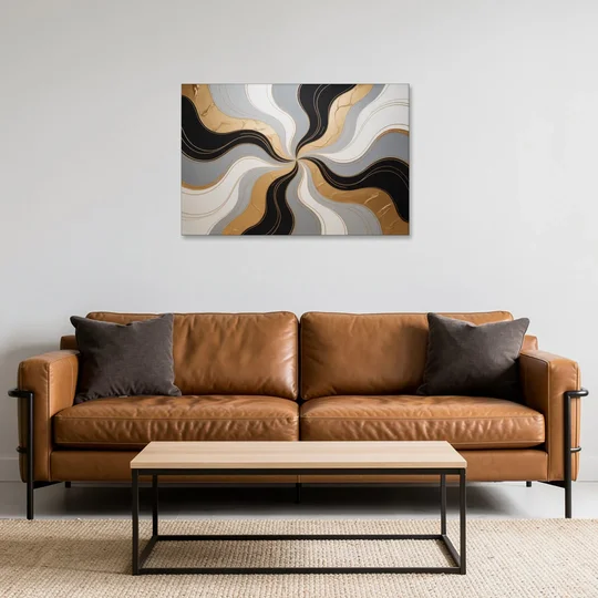 Opulent Geometry Black White and Gold Abstract - Canvas Wall Art - Sofa - 36x24