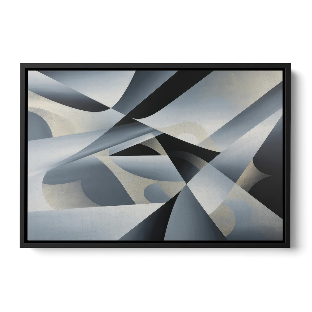 Opulent Geometry Grey and Silver Abstract - Black Framed Canvas Wall Art - Front