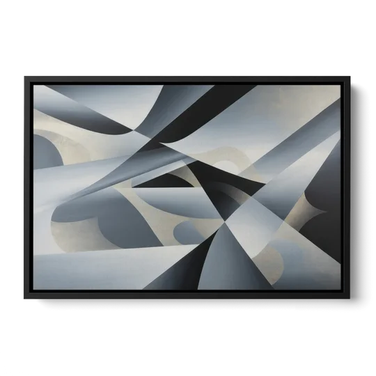 Opulent Geometry Grey and Silver Abstract - Black Framed Canvas Wall Art - Front