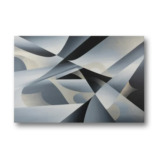 Opulent Geometry Grey and Silver Abstract - Canvas Wall Art - Front