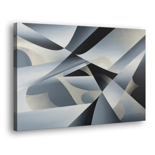 Opulent Geometry Grey and Silver Abstract - Canvas Wall Art - Side