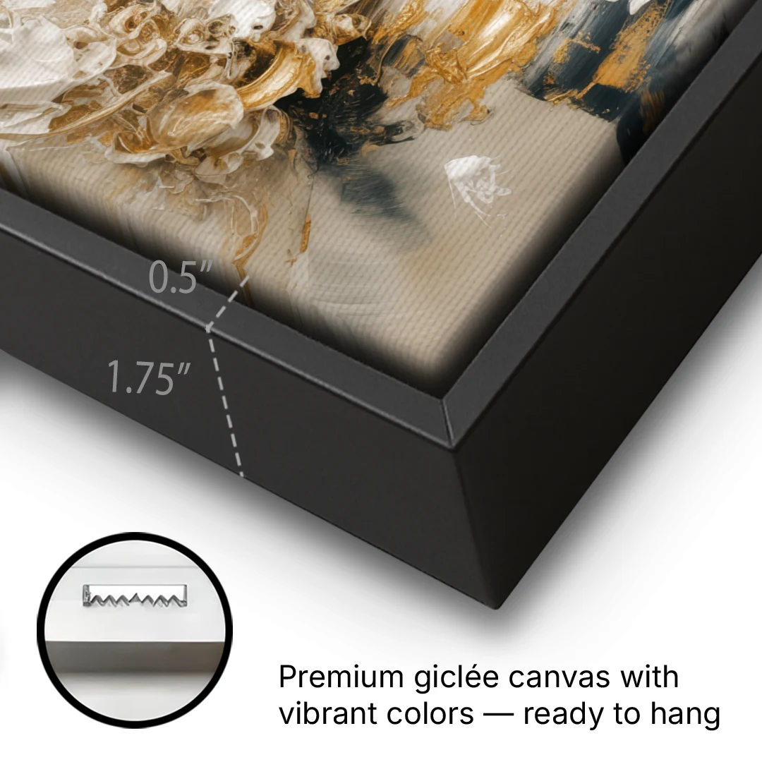Opulent Gestures White and Gold - Black Framed Canvas Wall Art - Gallery Wrap Corner