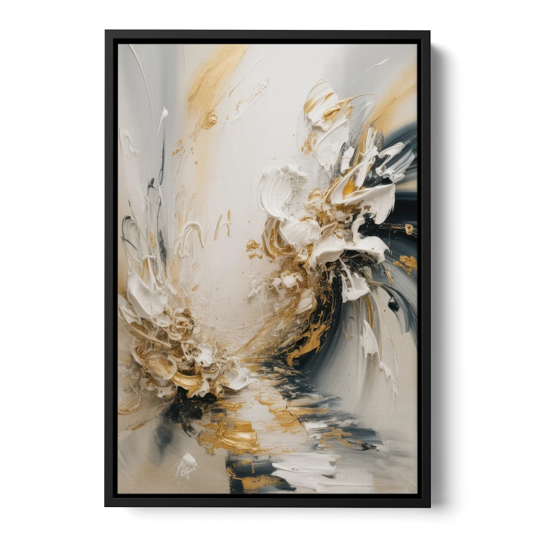 Opulent Gestures White and Gold - Black Framed Canvas Wall Art - Front