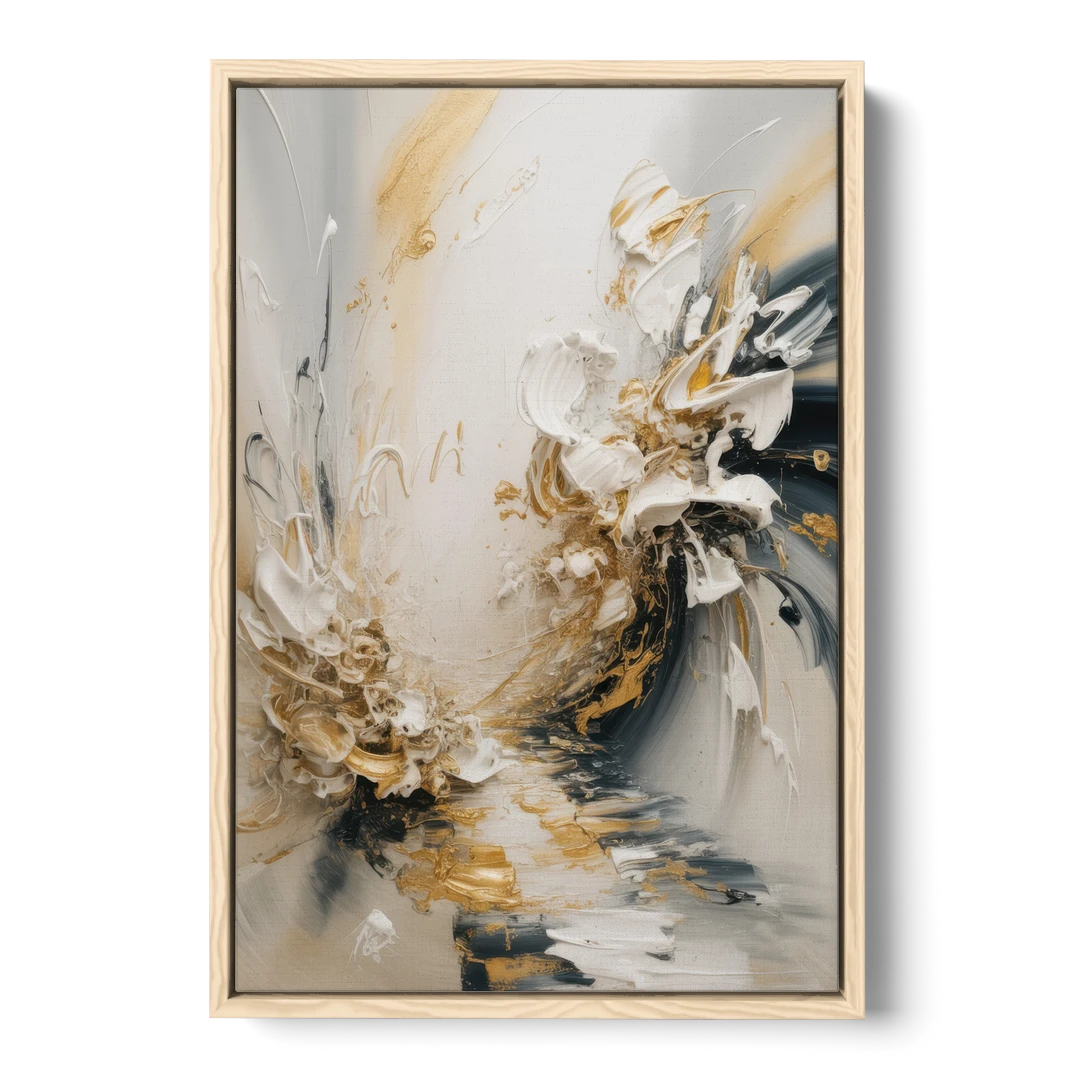 Opulent Gestures White and Gold - Oak Framed Canvas Wall Art - Front
