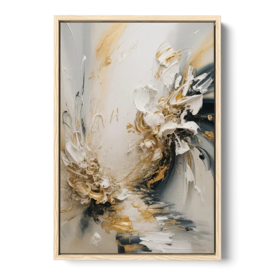 Opulent Gestures White and Gold - Oak Framed Canvas Wall Art - Front