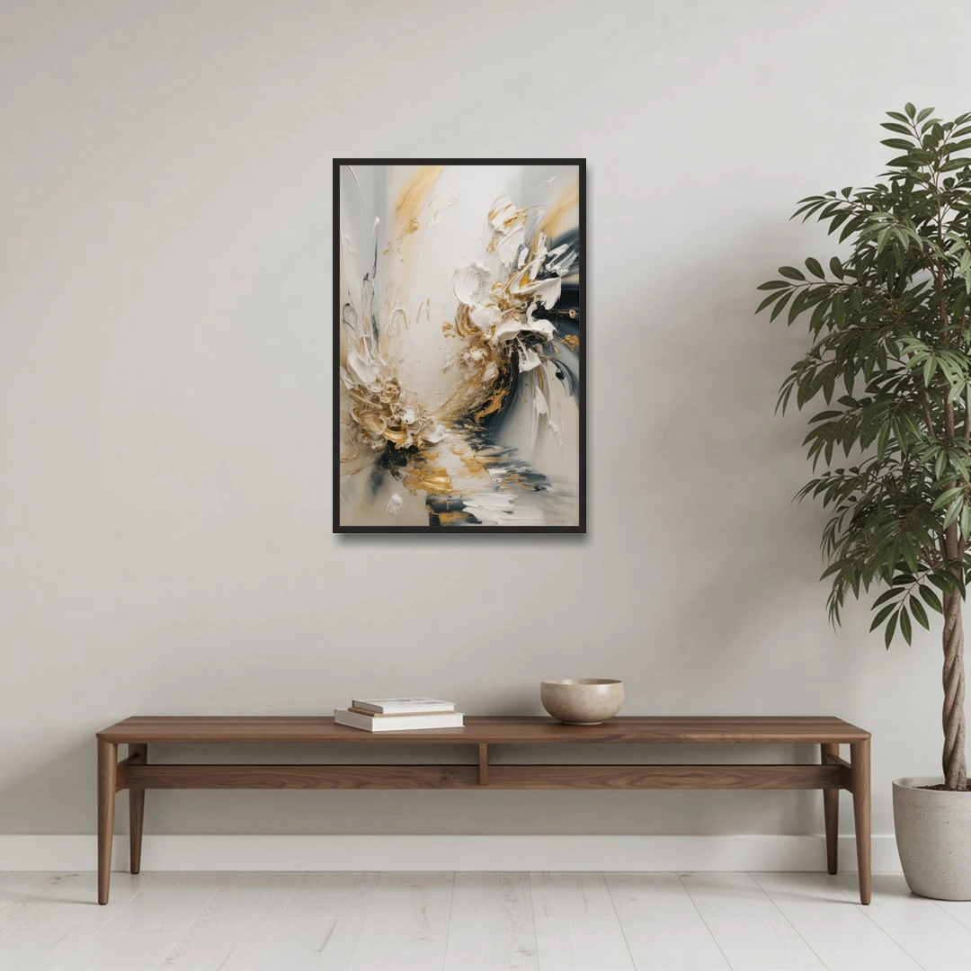 Opulent Gestures White and Gold - Black Framed Canvas Wall Art - Coffee Table - 24x36