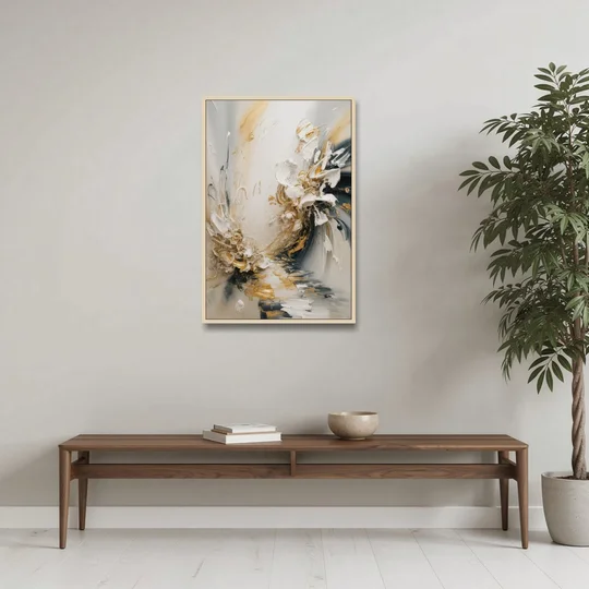 Opulent Gestures White and Gold - Oak Framed Canvas Wall Art - Coffee Table - 24x36