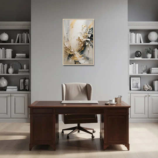Opulent Gestures White and Gold - Oak Framed Canvas Wall Art - Office - 24x36