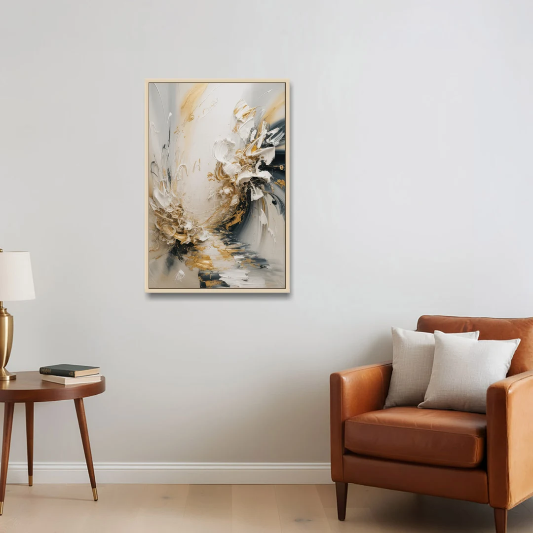 Opulent Gestures White and Gold - Oak Framed Canvas Wall Art - Sofa - 24x36