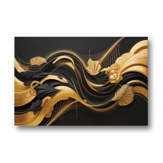Opulent Harmony Black and Gold Abstract - Canvas Wall Art - Front