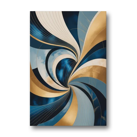 Opulent Harmony Blue and Gold Abstract - Canvas Wall Art - Front