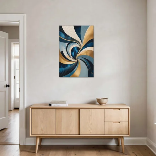 Opulent Harmony Blue and Gold Abstract - Canvas Wall Art - Coffee Table - 24x36