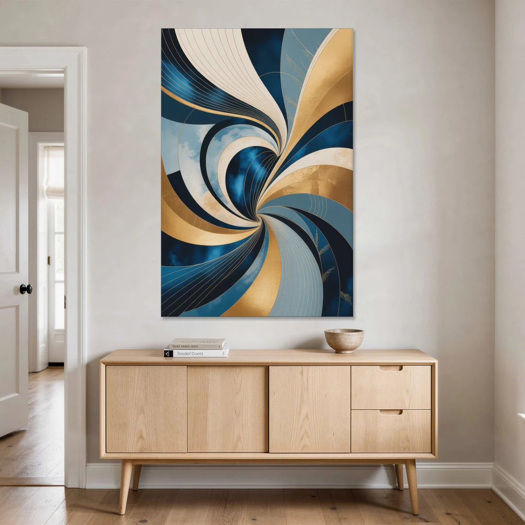 Opulent Harmony Blue and Gold Abstract - Canvas Wall Art - Coffee Table - 40x60