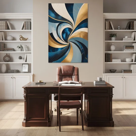 Opulent Harmony Blue and Gold Abstract - Canvas Wall Art - Office - 40x60