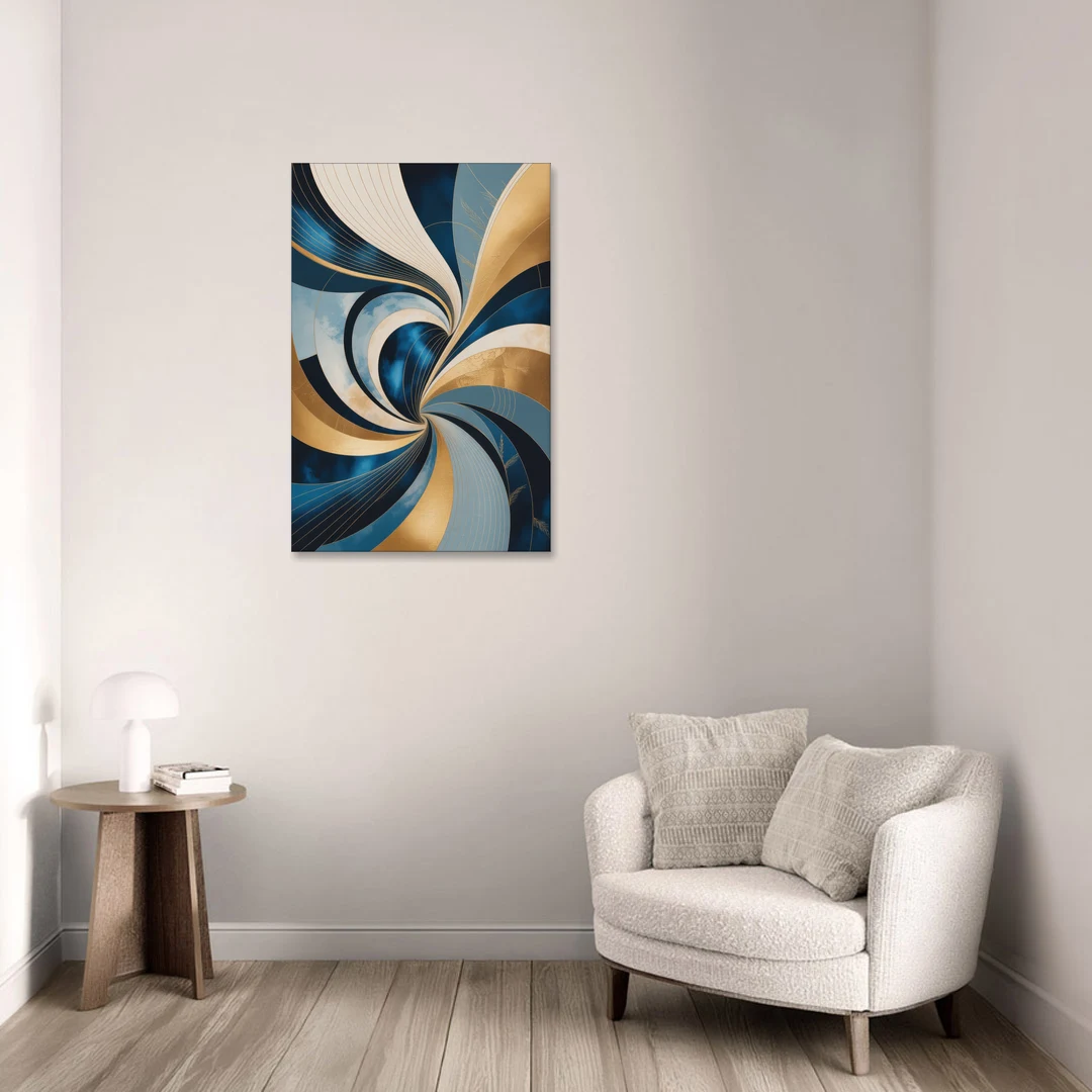 Opulent Harmony Blue and Gold Abstract - Canvas Wall Art - Sofa - 24x36