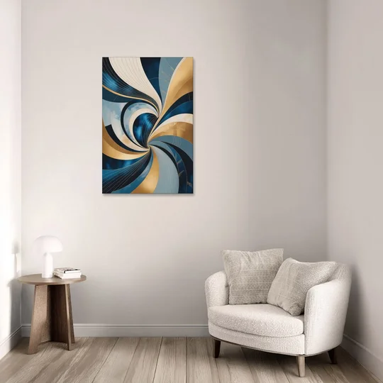 Opulent Harmony Blue and Gold Abstract - Canvas Wall Art - Sofa - 24x36