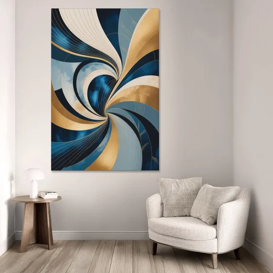 Opulent Harmony Blue and Gold Abstract - Canvas Wall Art - Sofa - 40x60