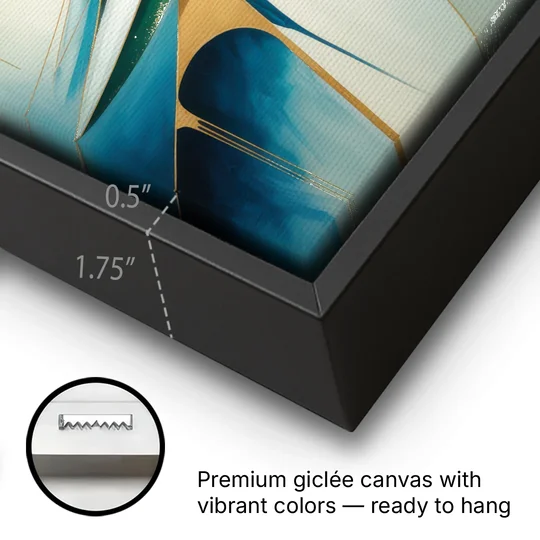 Opulent Harmony Blue and Green Abstract - Black Framed Canvas Wall Art - Gallery Wrap Corner